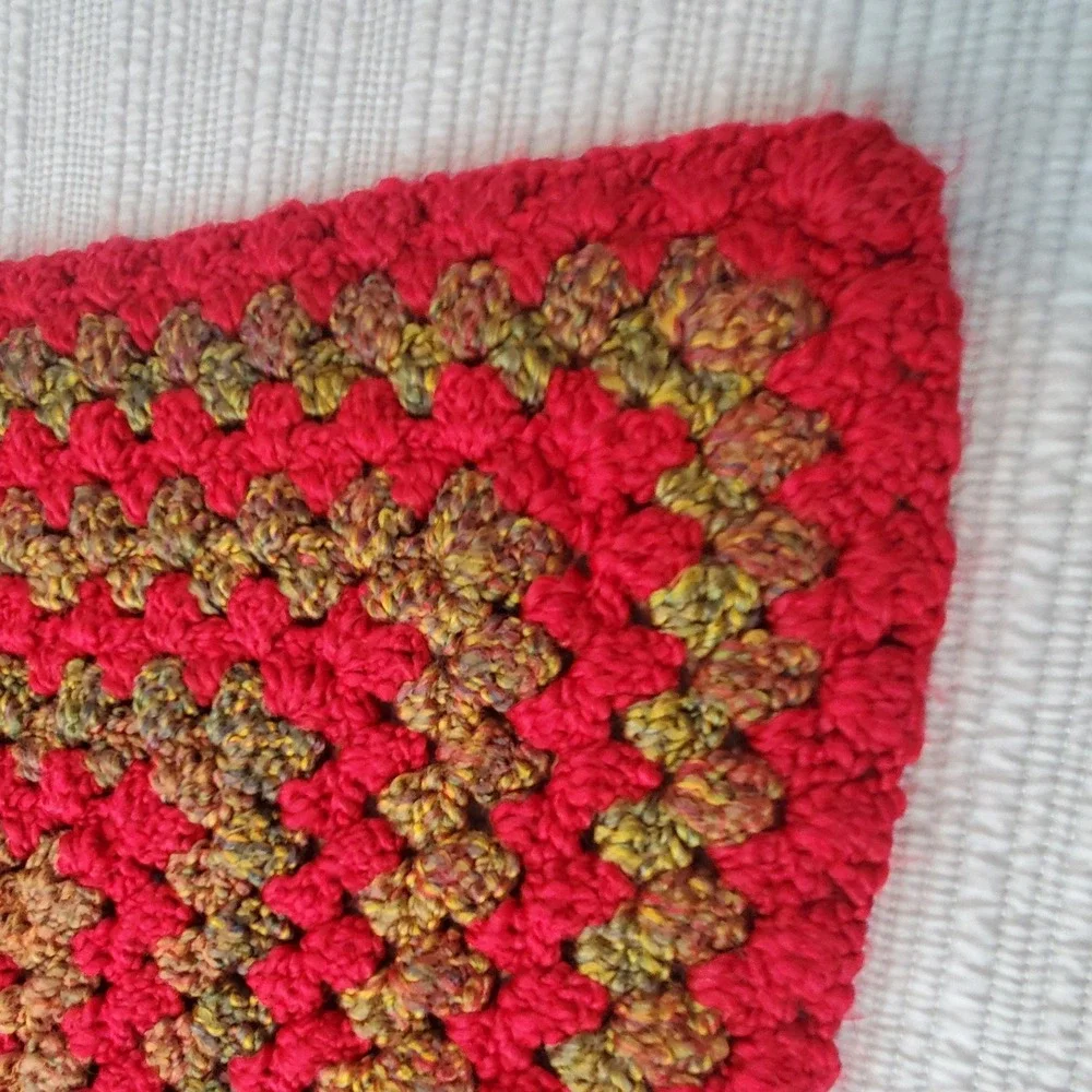 Handmade Granny Square Baby Blanket Unisex 30x30 Red Multi Excellent Crochet